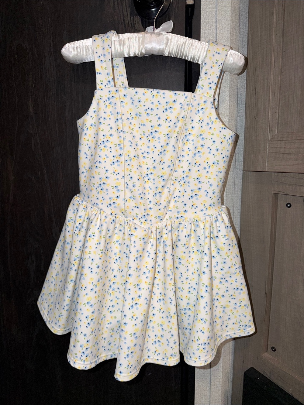 Girls Cream Floral Sundress with Yellow & Blue Accents